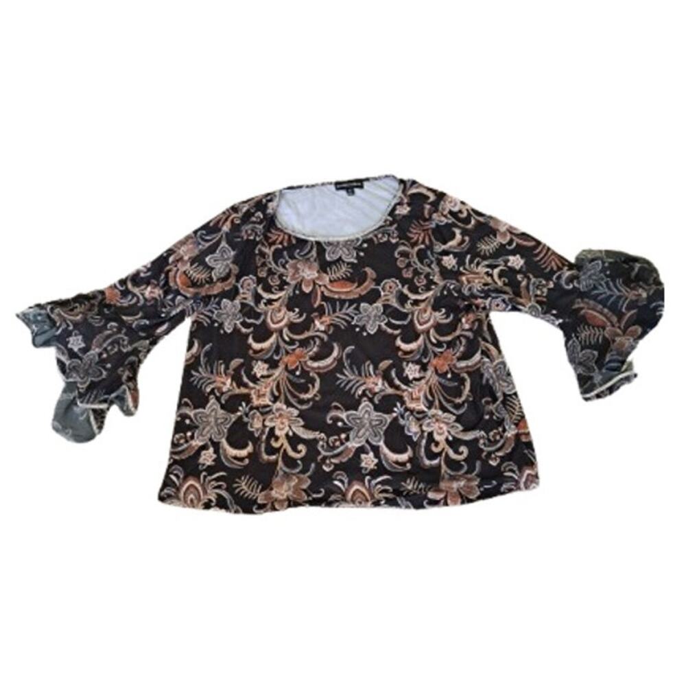 Thomas & Olivia Black Paisley Floral Bell Sleeve Top Metallic Trim Size 2x NWT - Picture 4 of 15